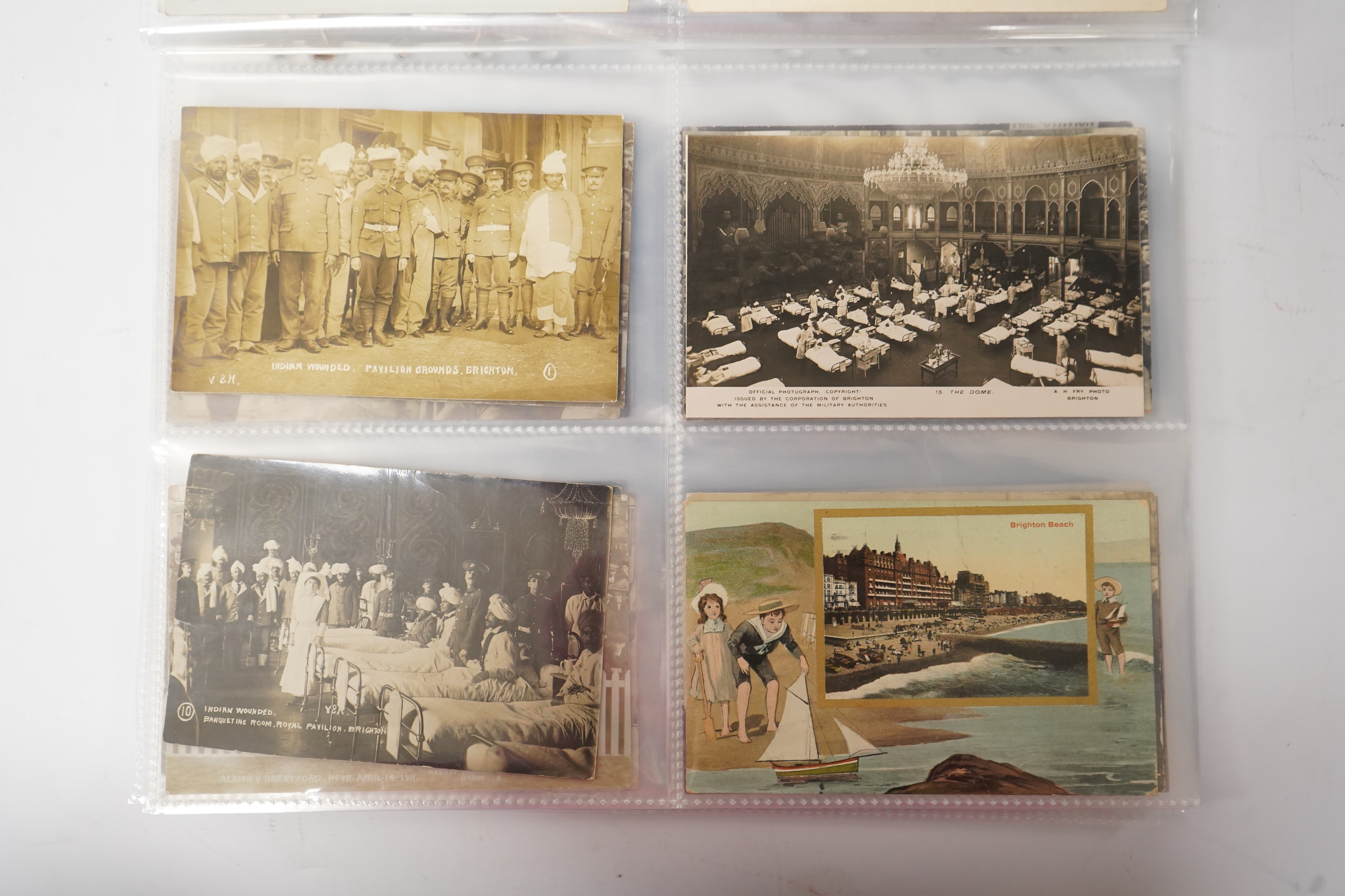 Brighton & Hove interest; a collection of one hundred and twelve assorted vintage postcards, mostly pre WW1, including novelty, shopfronts and Albion football matches